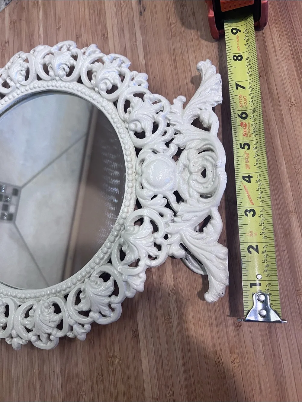 Vintage JM29 Victorian Round Ornate Cast Iron Vanity Standing Mirror